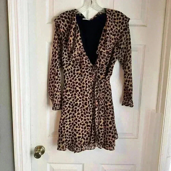 Free People Frenchie Mini Wrap Dress Leopard Print Size XS - Picture 1 of 6